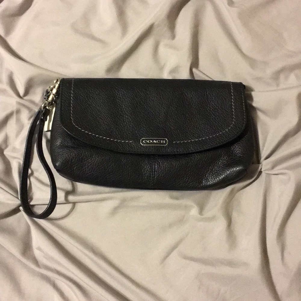 Coach black leather wristlet